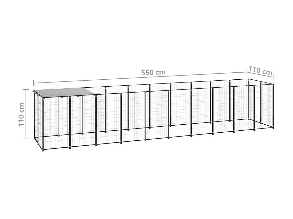 Cuccia da esterno gabbia per cani parco animali 6,05 m² 110 cm acciaio nero 02_0000546