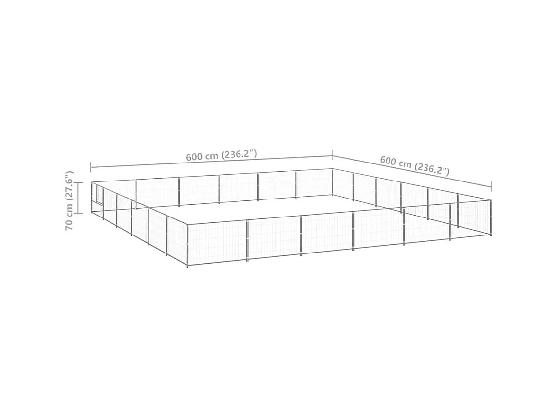 Gaiola para canil externo para animais de estimação parque para cães prata 36 m² aço 02_0000273