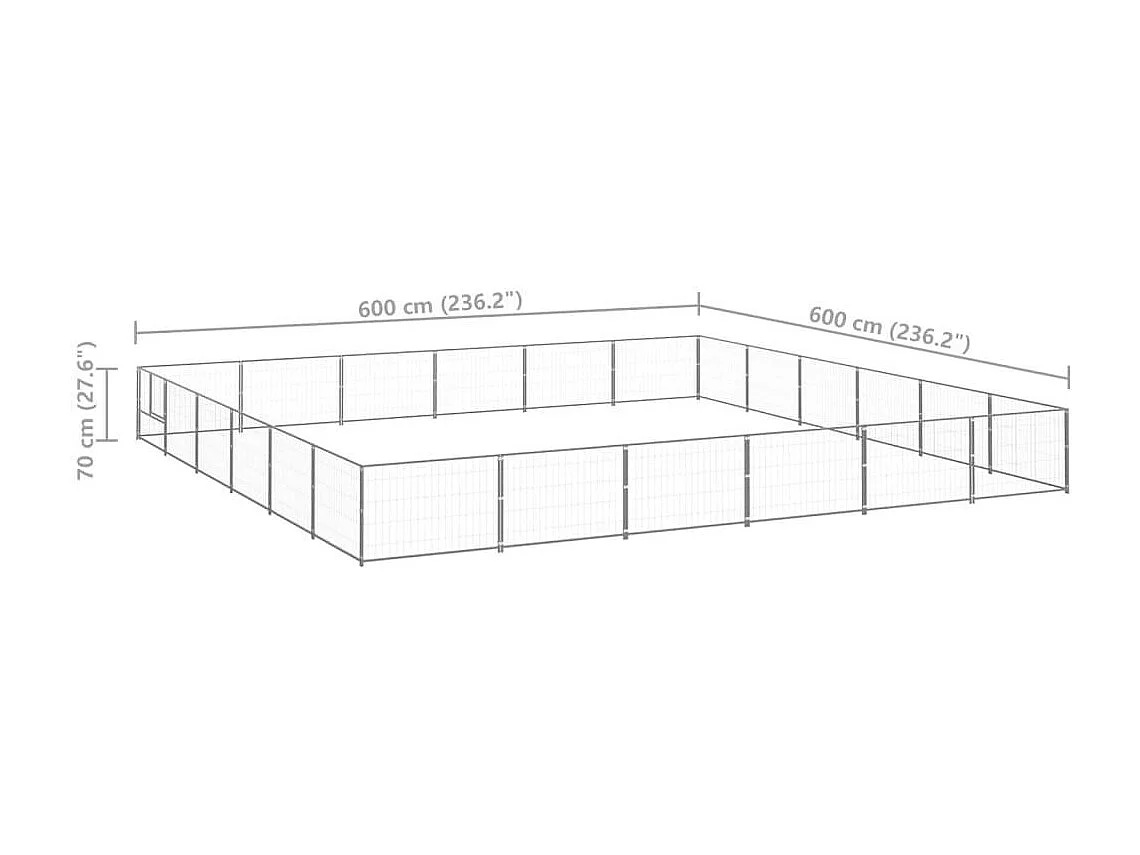 Cuccia da esterno gabbia per cani parco animali argento 36 m² acciaio 02_0000273