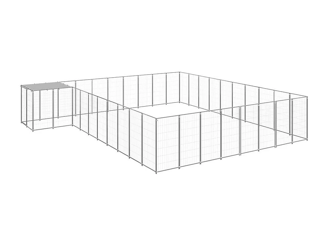 Jaula para perrera exterior, parque para mascotas, perro, plata, 25,41 m², acero 02_0000260