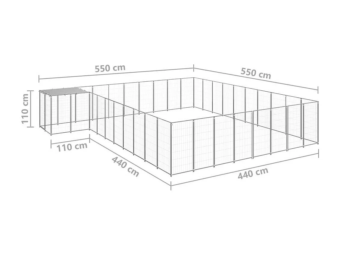 Jaula para perrera exterior, parque para mascotas, perro, plata, 25,41 m², acero 02_0000260