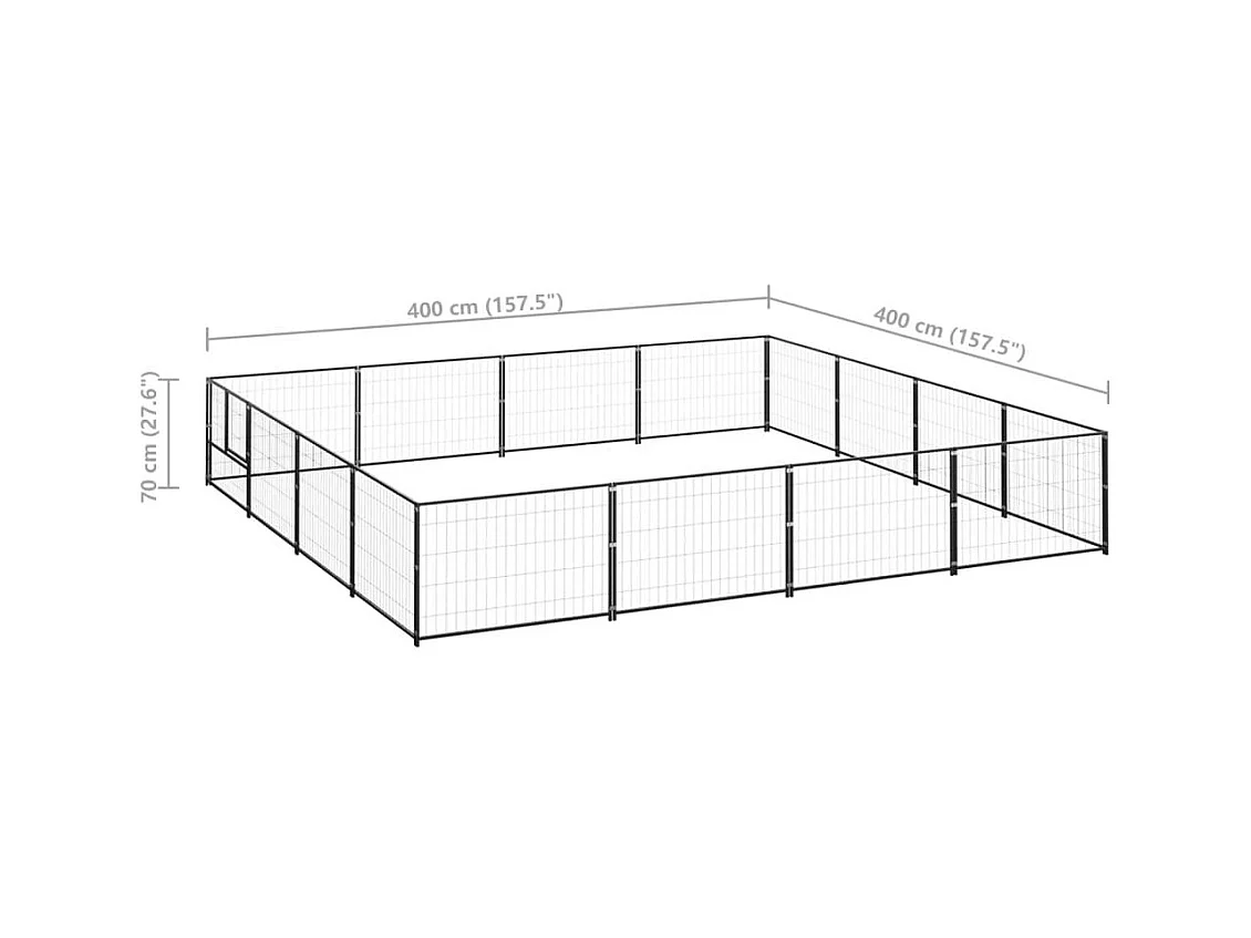 Chenil extérieur cage enclos noire 400 x 400 x 70 cm 02_0000500