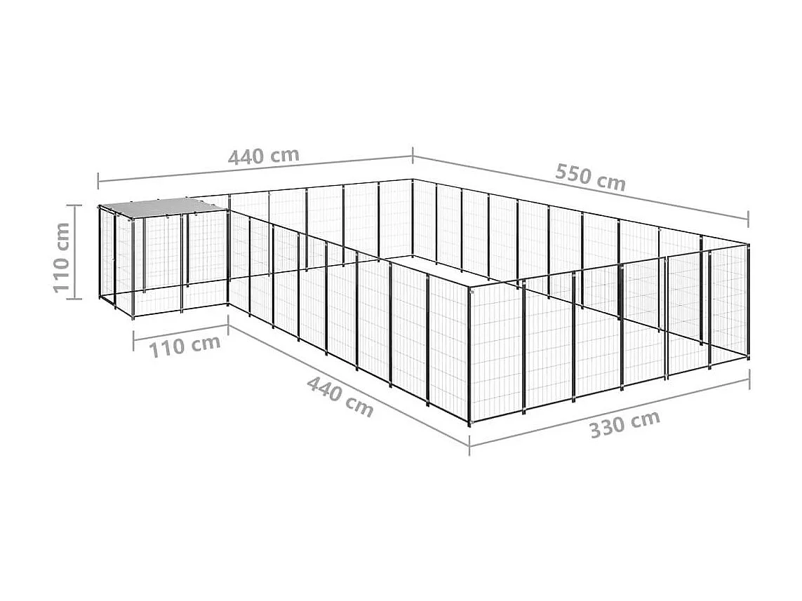 Canil externo gaiola para animais parque para cães 19,36 m² aço preto 02_0000504