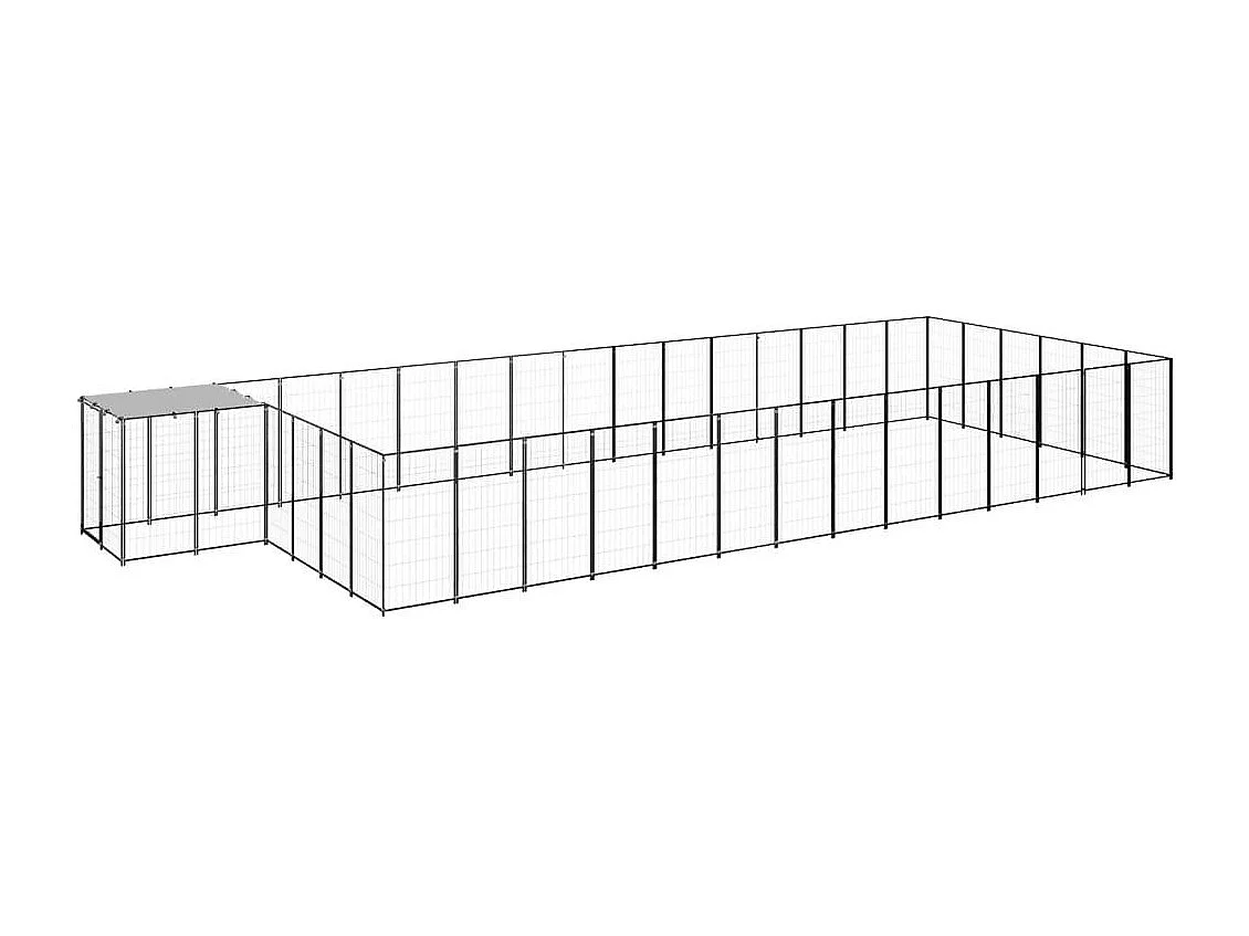 Jaula para perrera exterior, recinto para parque para animales y perros, 26,62 m², 110 cm, acero negro 02_0000516