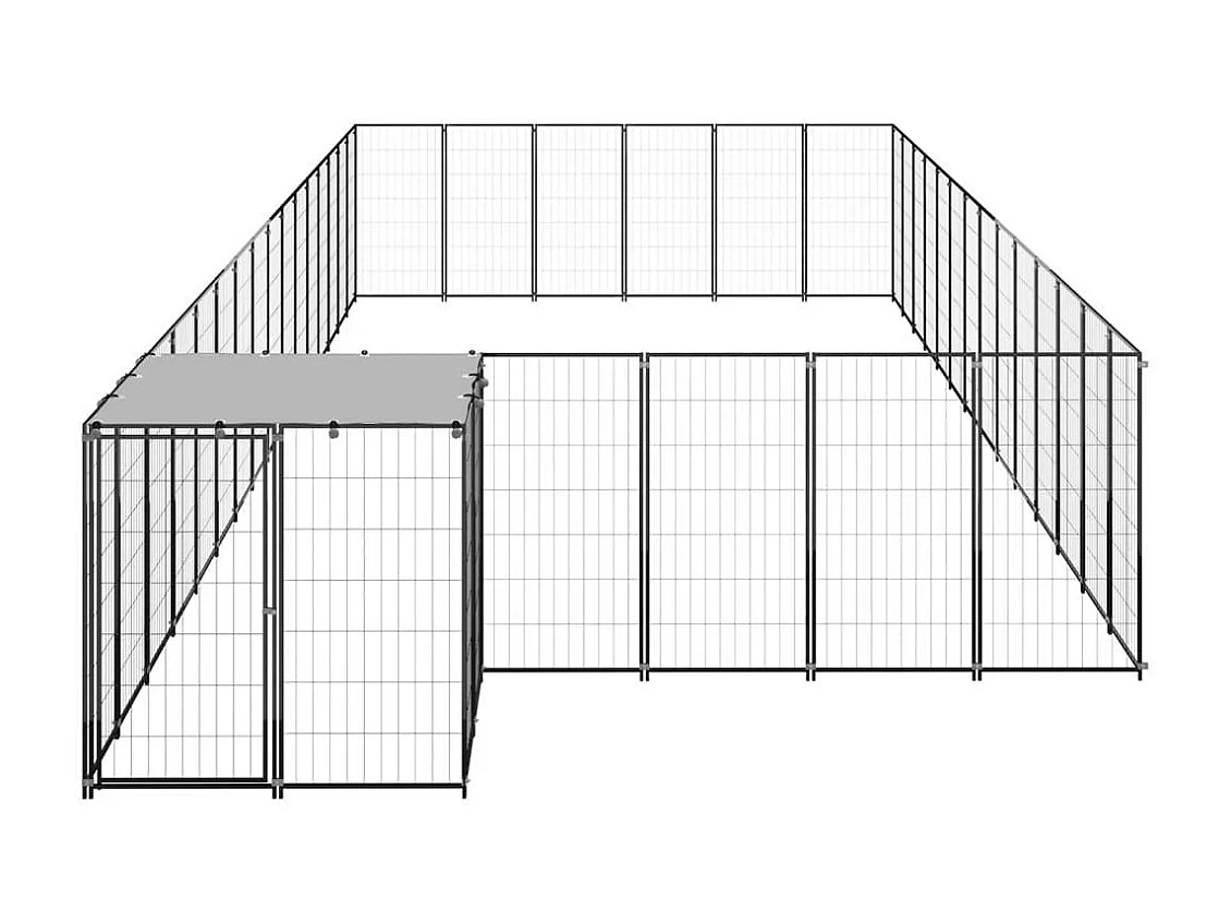 Jaula para perrera exterior, recinto para parque para animales y perros, 26,62 m², 110 cm, acero negro 02_0000516