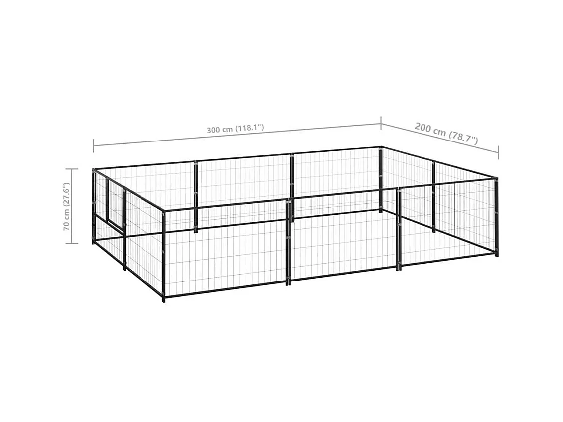 Chenil extérieur cage enclos noire 300 x 200 x 70 cm 02_0000545