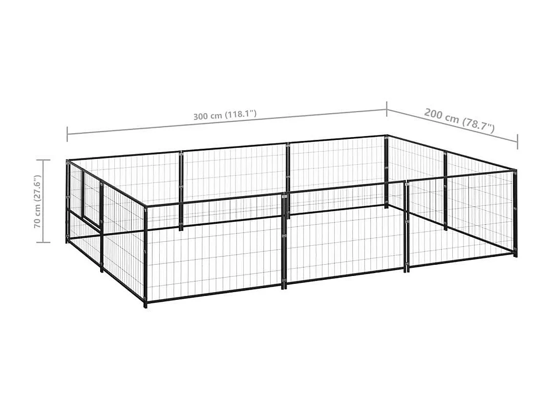 Cuccia da esterno gabbia per cani parco animali nero 6 m² acciaio 02_0000545