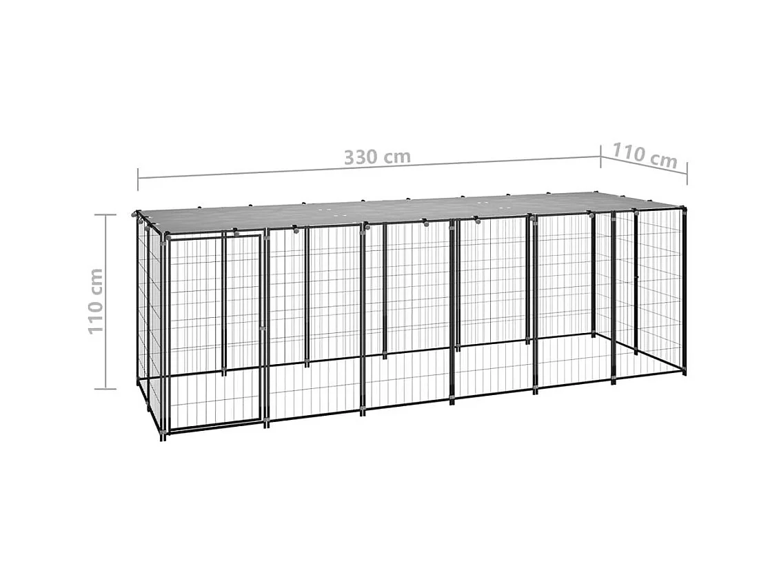 Chenil extérieur cage enclos grise 330 x 110 x 110 cm 02_0000525