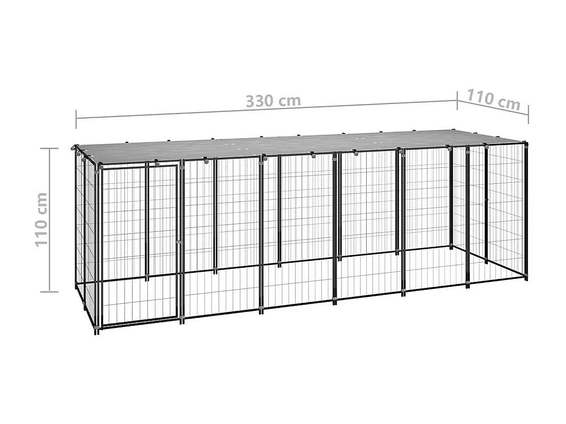 Gaiola para canil externo parque para cães animais 330 x 110 x 110 cm aço preto e cinza 02_0000525