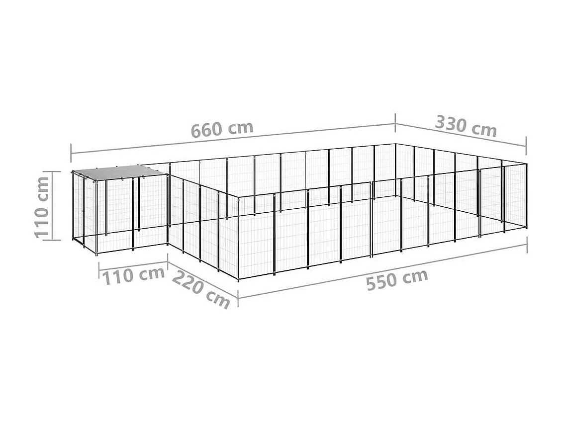 Chenil extérieur cage enclos noire 660 x 330 x 110 cm 02_0000503