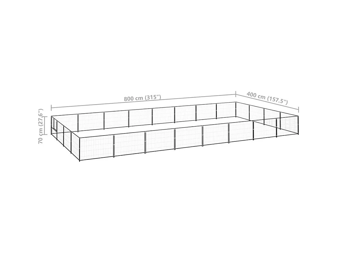 Jaula para perrera de exterior, recinto para parque de animales, perro, negro, 32 m², acero 02_0000524
