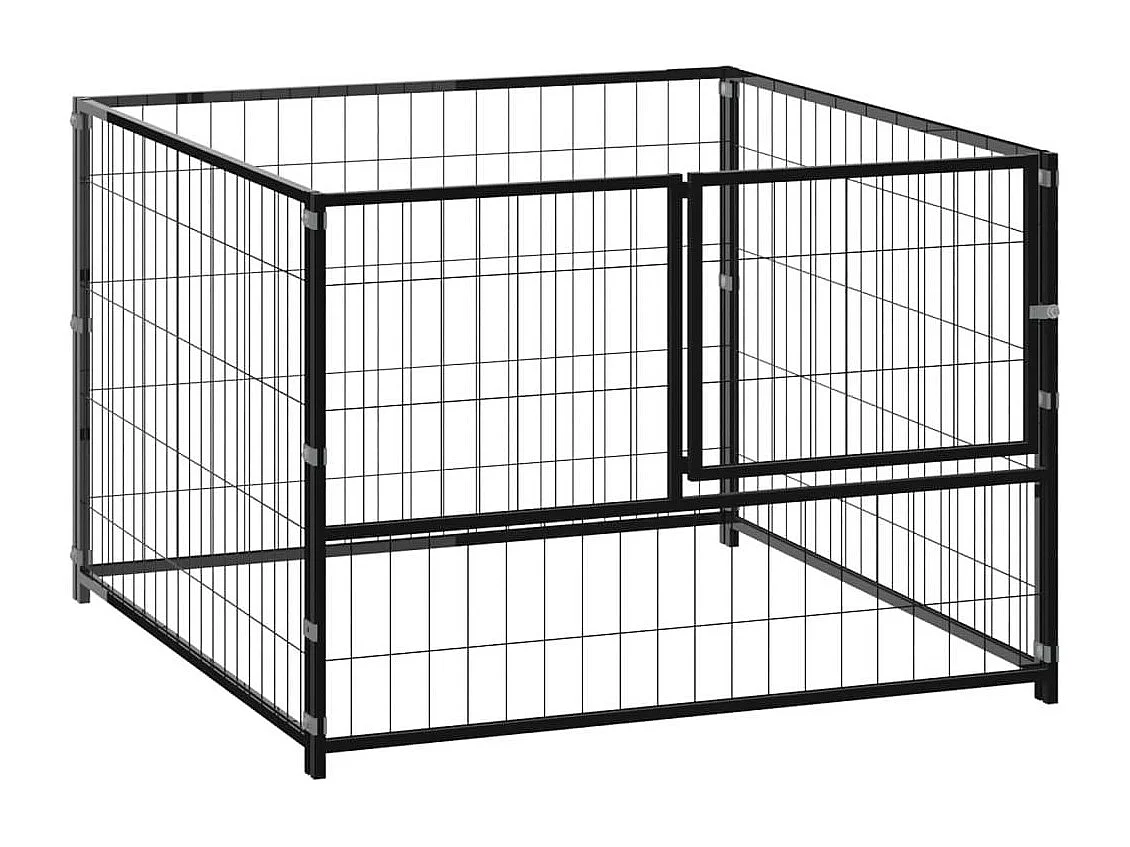 Cuccia da esterno gabbia recinto parco animali cane nero 100 x 100 x 70 cm acciaio 02_0000489