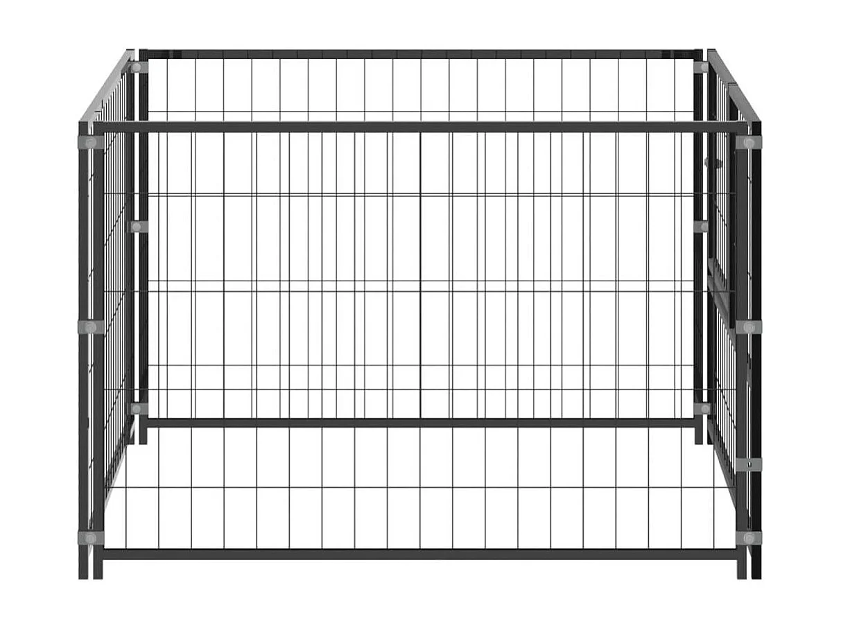 Cuccia da esterno gabbia recinto parco animali cane nero 100 x 100 x 70 cm acciaio 02_0000489