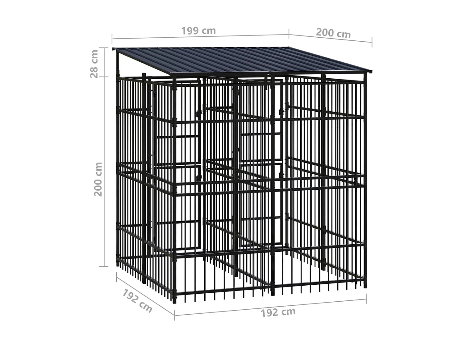 Canil gaiola exterior animal pac com teto para cães aço 3,69 m² preto 02_0041757