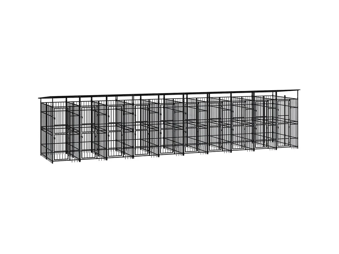Cuccia gabbia per animali da esterno pac con tetto per cani in acciaio 18,43 m² nero 02_0041751