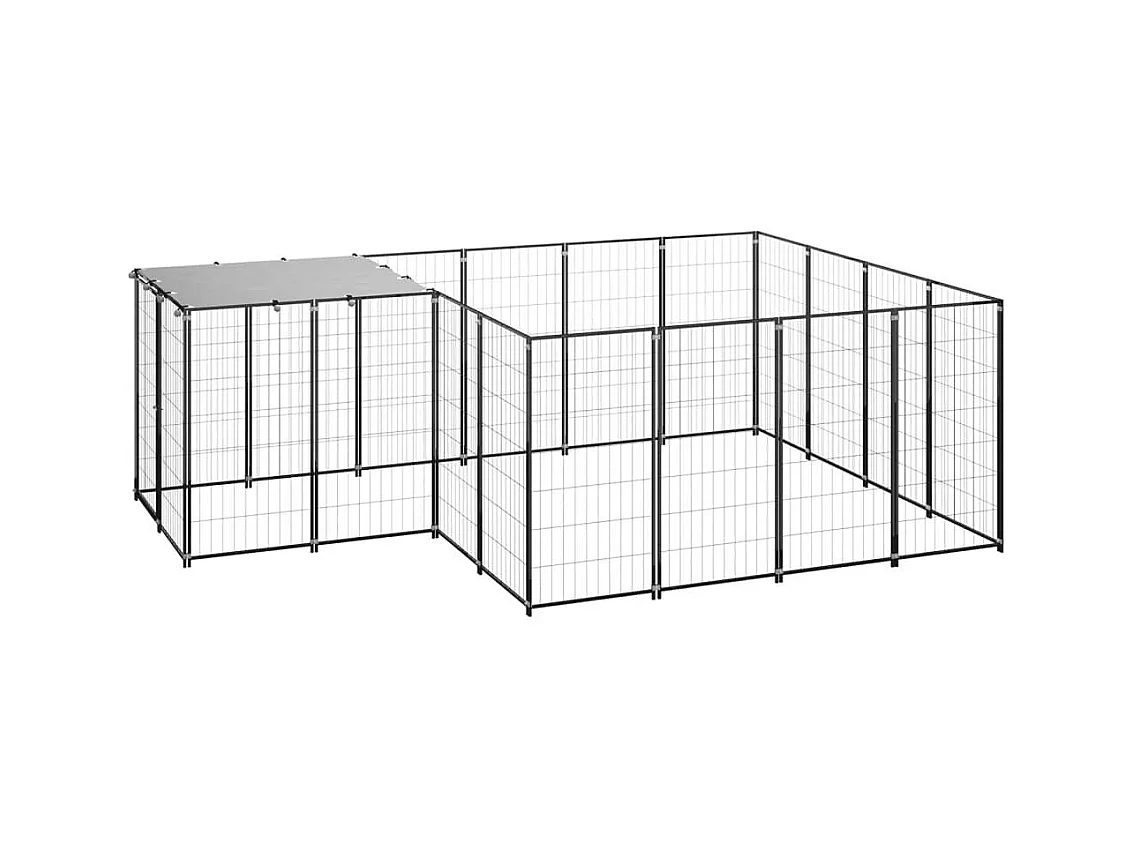 Chenil extérieur cage enclos noire 330 x 220 x 110 cm 02_0000547