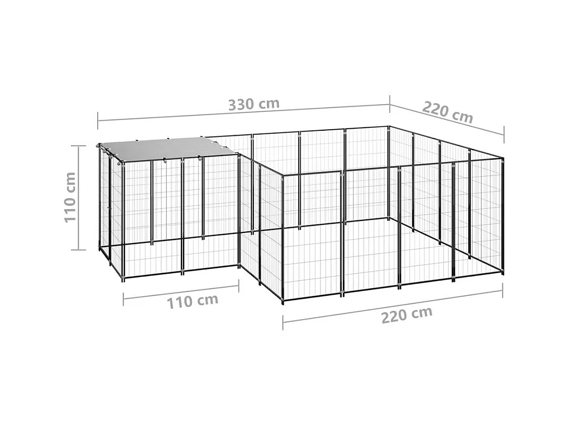 Chenil extérieur cage enclos noire 330 x 220 x 110 cm 02_0000547