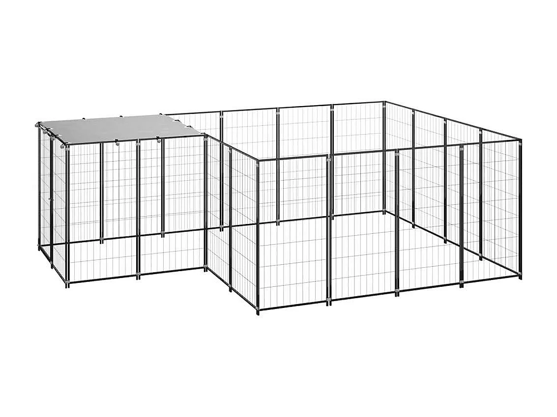 Gaiola para canil externo parque para cães animais 6,05 m² aço preto 02_0000547