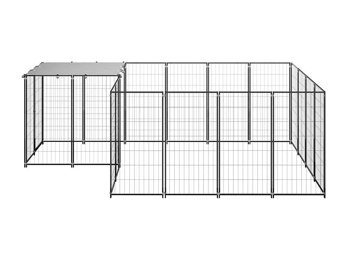 Gaiola para canil externo parque para cães animais 6,05 m² aço preto 02_0000547