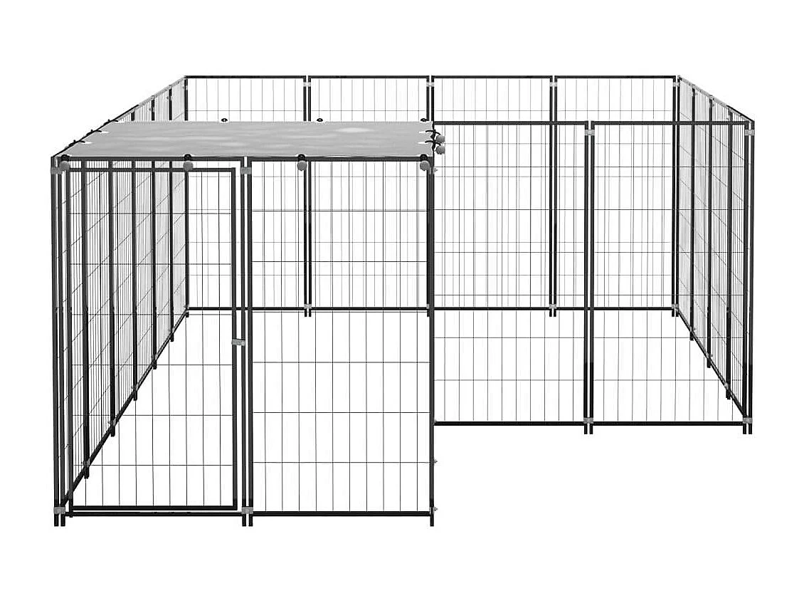 Gaiola para canil externo parque para cães animais 6,05 m² aço preto 02_0000547