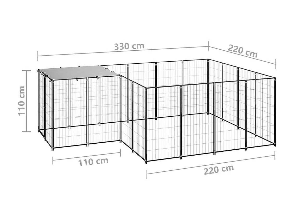 Gaiola para canil externo parque para cães animais 6,05 m² aço preto 02_0000547