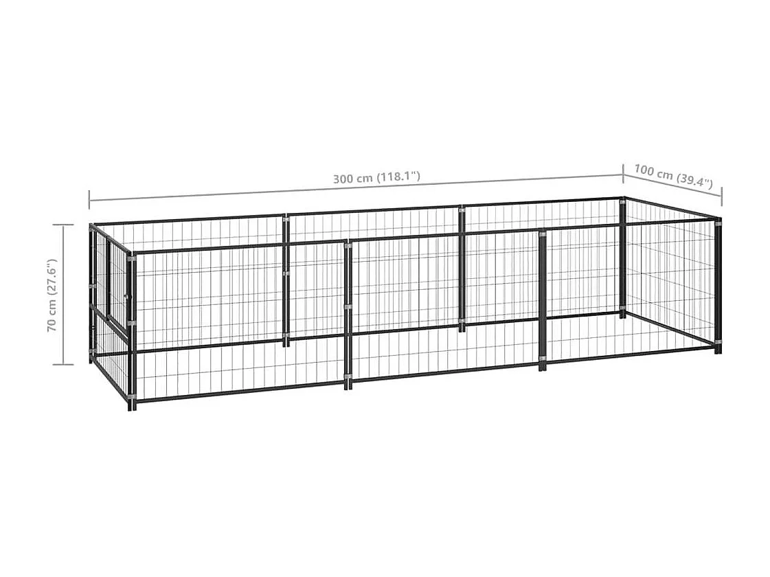 Cuccia da esterno gabbia recinto parco animali cane nero 3 m² acciaio 02_0000519