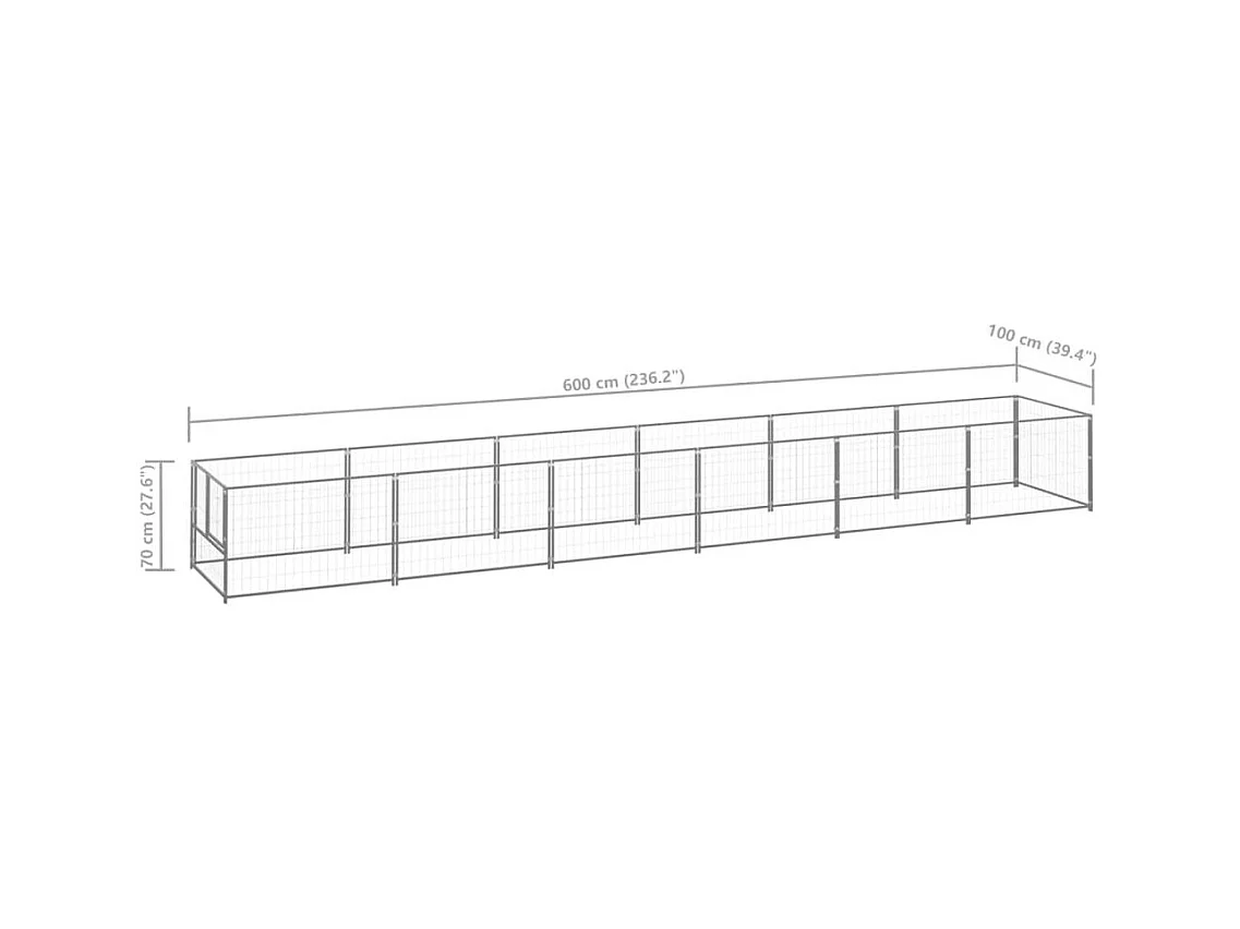Chenil extérieur cage enclos argenté 600 x 100 x 70 cm 02_0000289