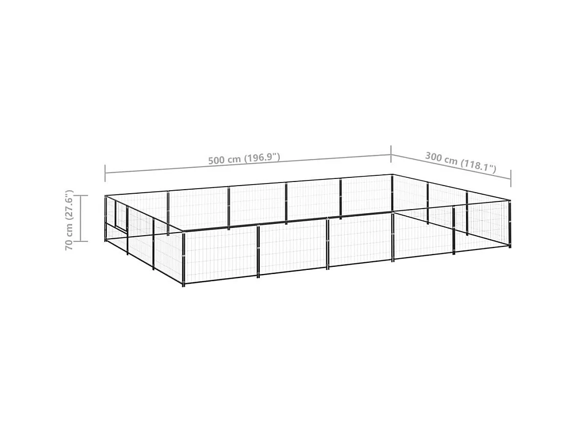 Chenil extérieur cage enclos noire 500 x 300 x 70 cm 02_0000496