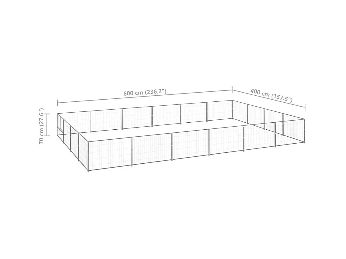 Jaula para perrera exterior, parque para mascotas, perro, plata, 24 m², acero 02_0000257