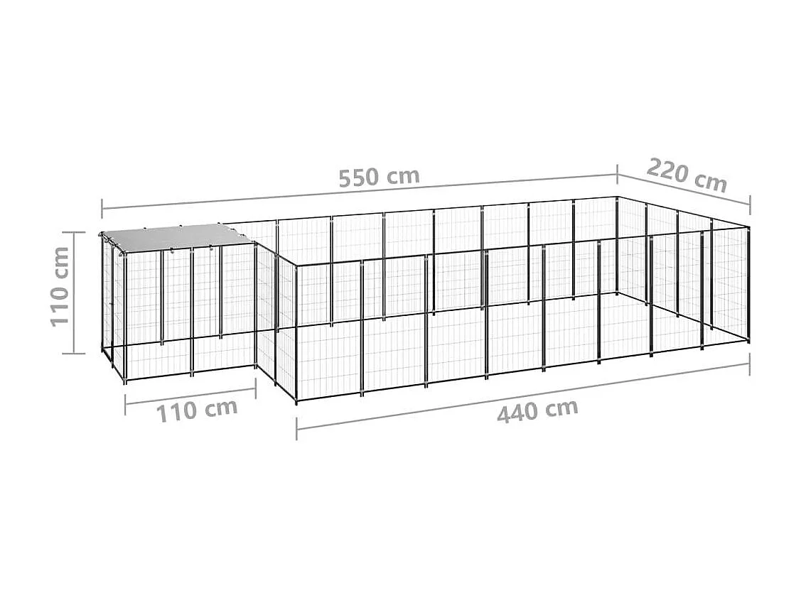 Jaula para perrera exterior parque para animales perro 10,89 m² 110 cm acero negro 02_0000486