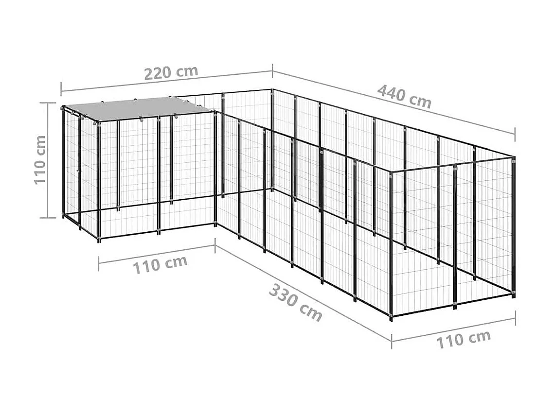 Chenil extérieur cage enclos noire 220 x 440 x 110 cm 02_0000548