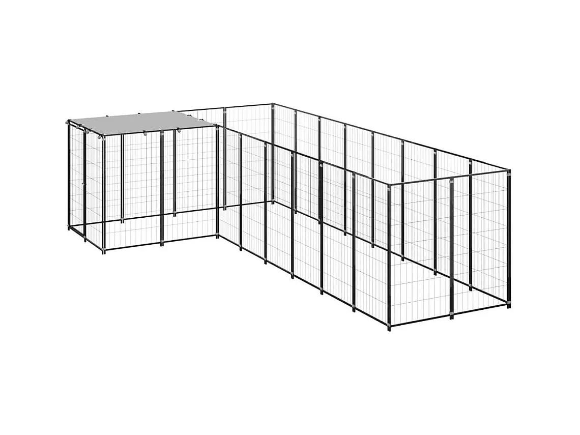Caseta exterior para jaula, parque para animales y perros, 6,05 m², 110 cm, acero negro 02_0000548