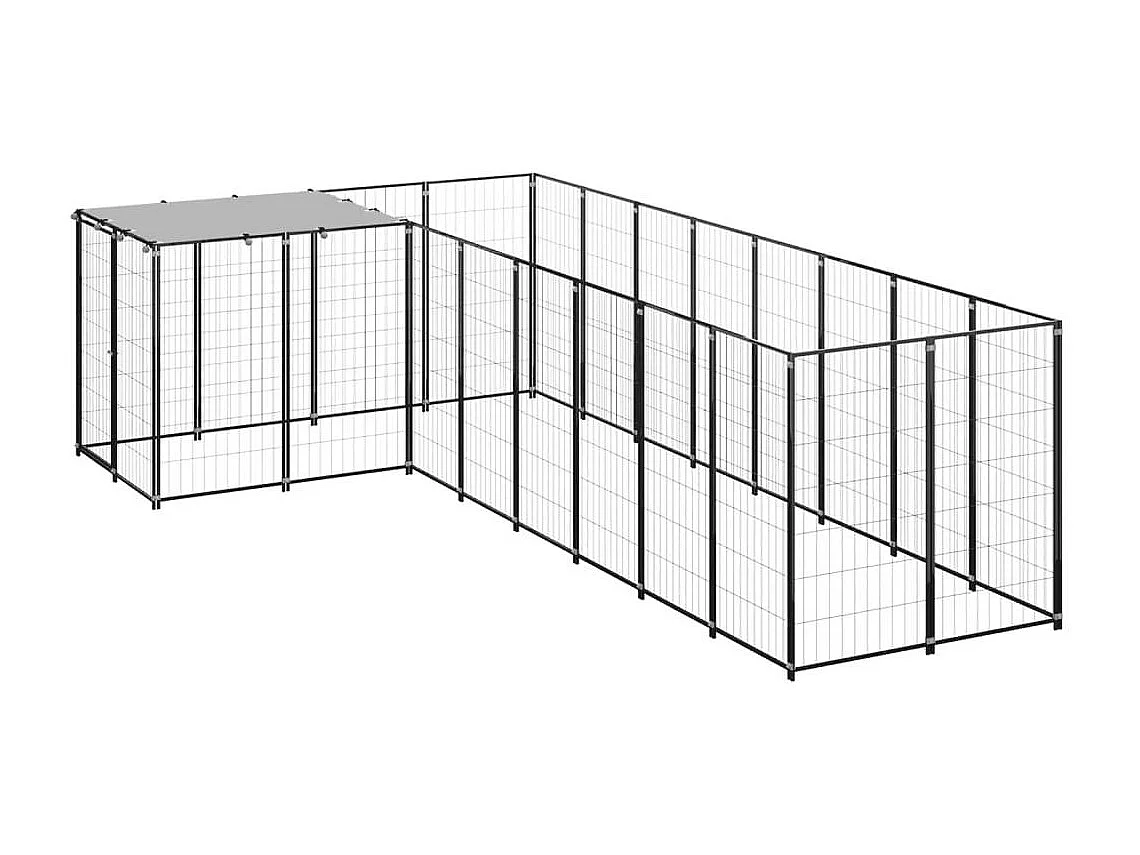 Caseta exterior para jaula, parque para animales y perros, 6,05 m², 110 cm, acero negro 02_0000548