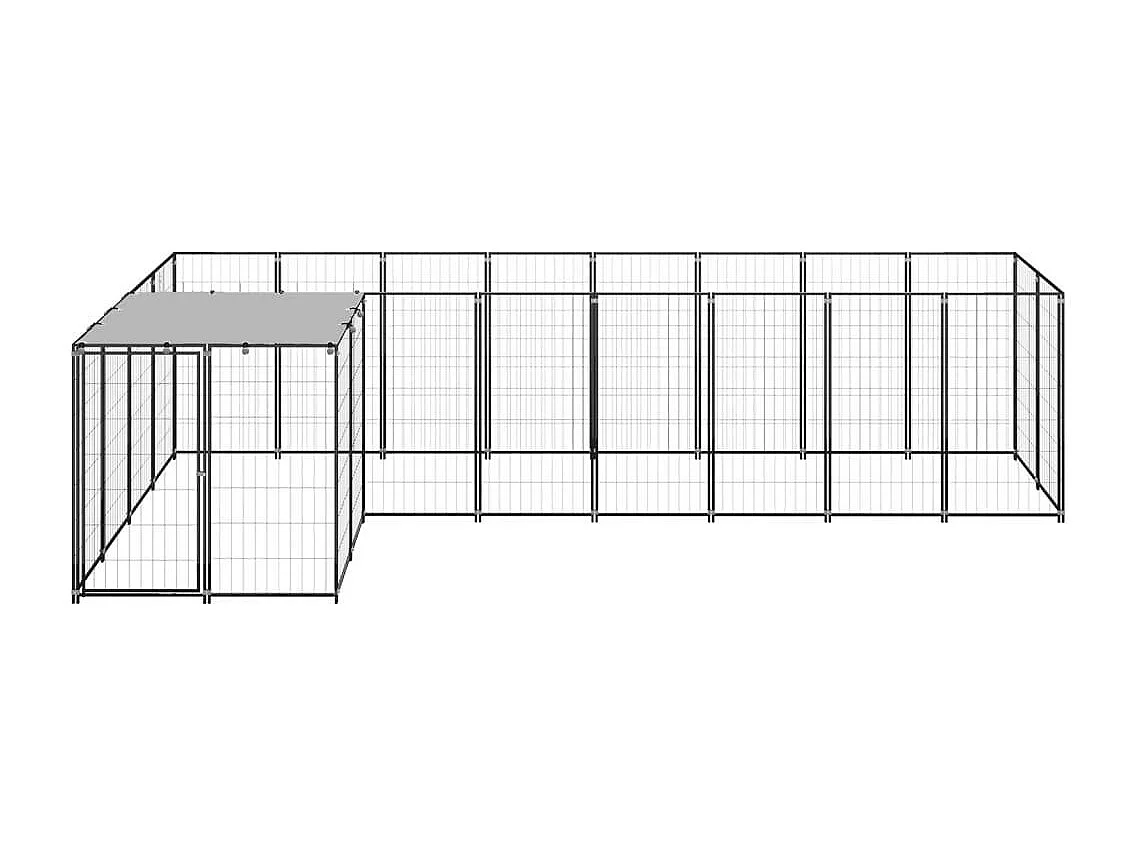 Caseta exterior para jaula, parque para animales y perros, 6,05 m², 110 cm, acero negro 02_0000548