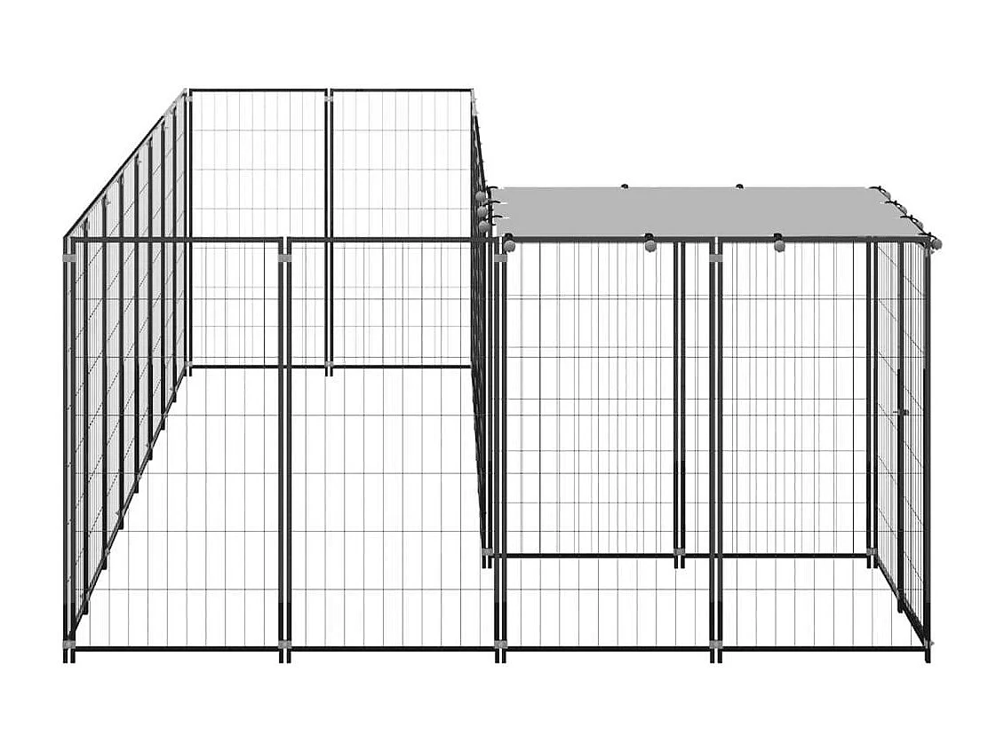 Caseta exterior para jaula, parque para animales y perros, 6,05 m², 110 cm, acero negro 02_0000548