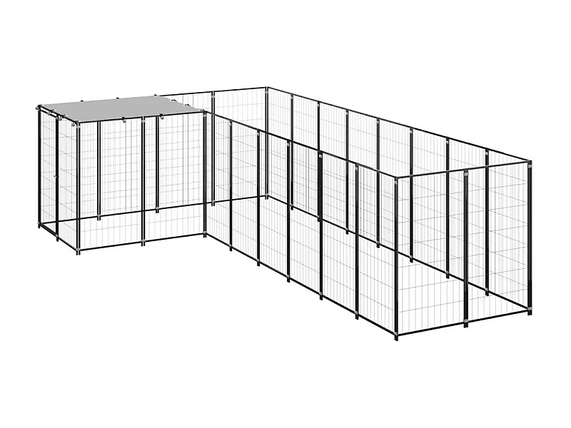 Caseta exterior para jaula, parque para animales y perros, 6,05 m², 110 cm, acero negro 02_0000548