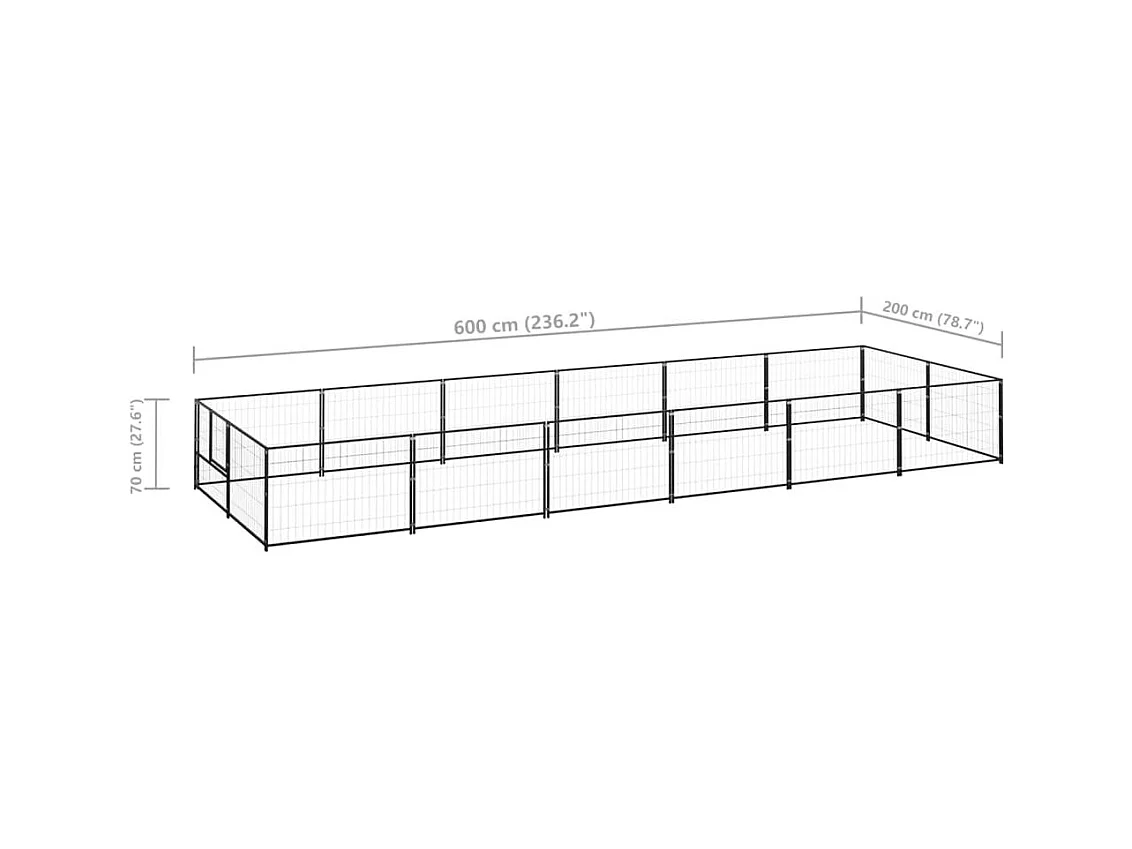 Chenil extérieur cage enclos noire 600 x 200 x 70 cm 02_0000491