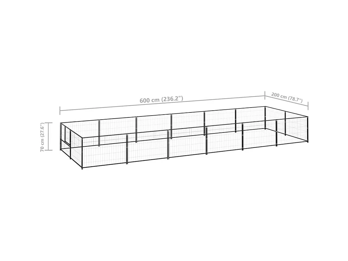 Chenil extérieur cage enclos noire 600 x 200 x 70 cm 02_0000491