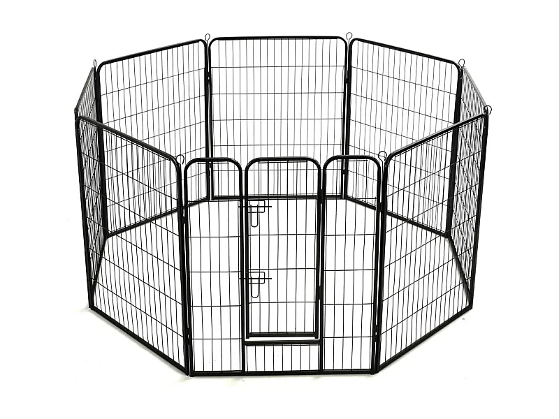 Box per cani cuccioli animali 8 pannelli in acciaio 80 x 100 cm nero 02_0000567