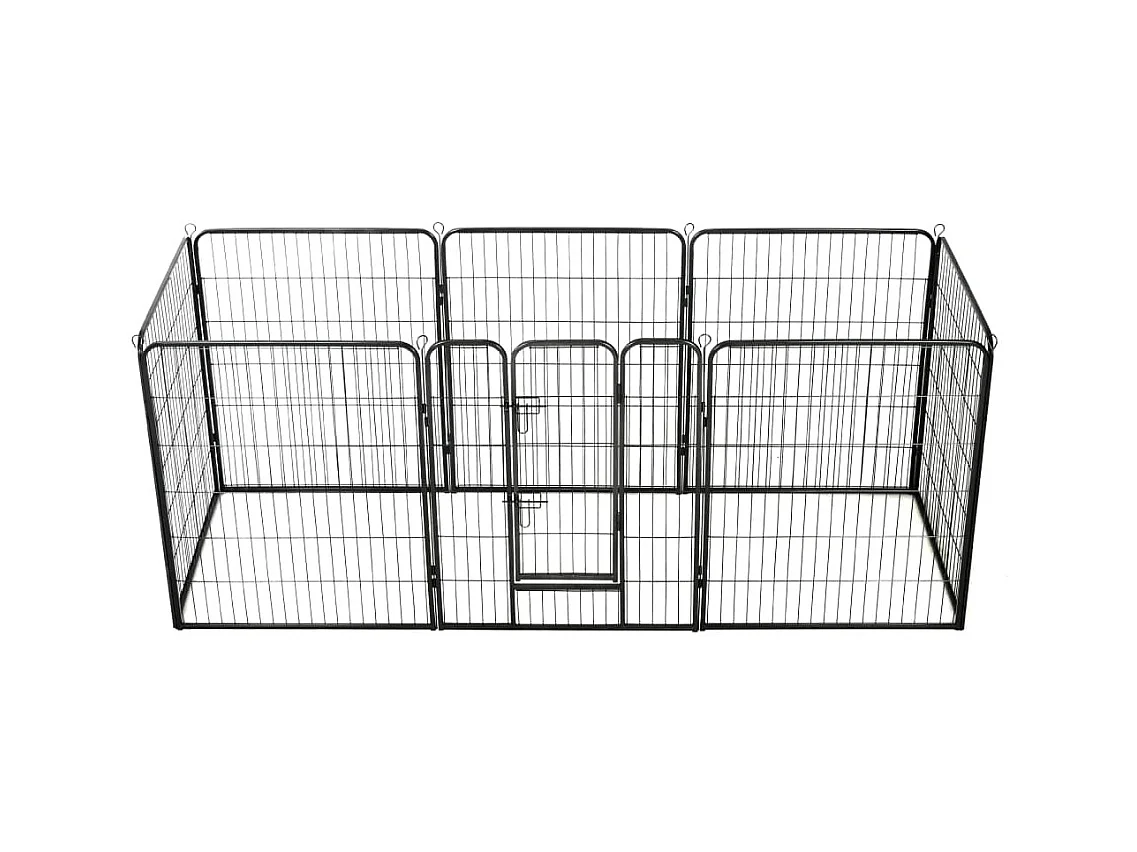 Box per cani cuccioli animali 8 pannelli in acciaio 80 x 100 cm nero 02_0000567