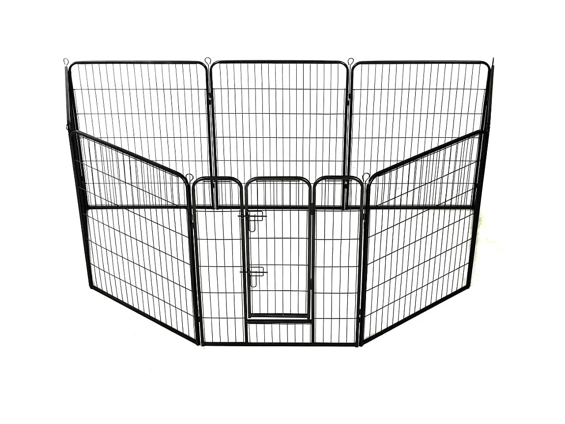 Box per cani cuccioli animali 8 pannelli in acciaio 80 x 100 cm nero 02_0000567