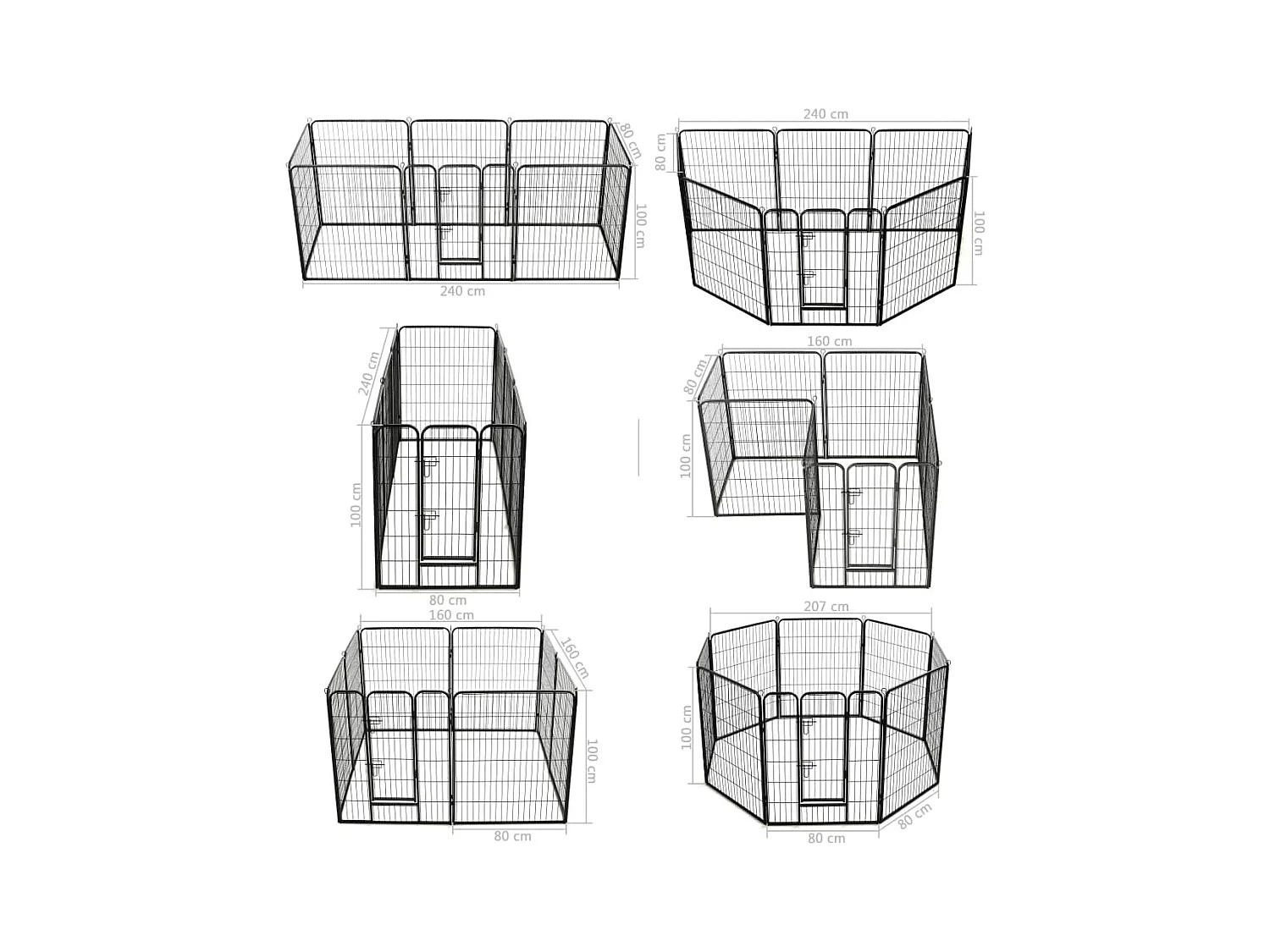 Box per cani cuccioli animali 8 pannelli in acciaio 80 x 100 cm nero 02_0000567