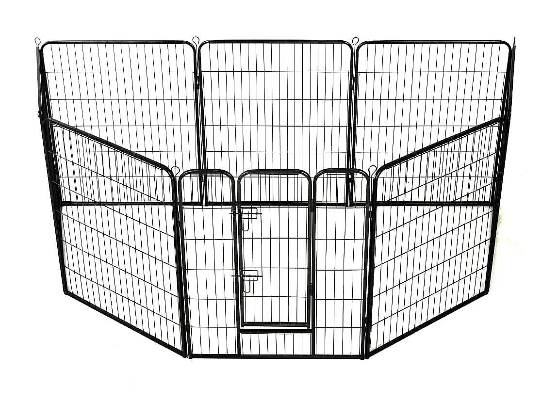 Box per cani cuccioli animali 8 pannelli in acciaio 80 x 100 cm nero 02_0000567