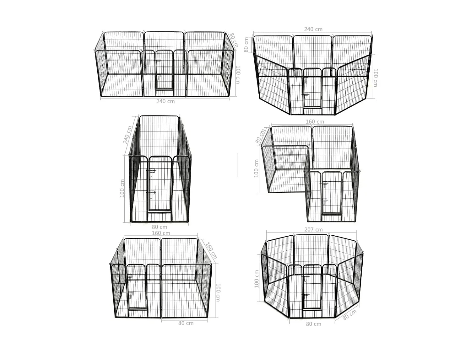 Box per cani cuccioli animali 8 pannelli in acciaio 80 x 100 cm nero 02_0000567