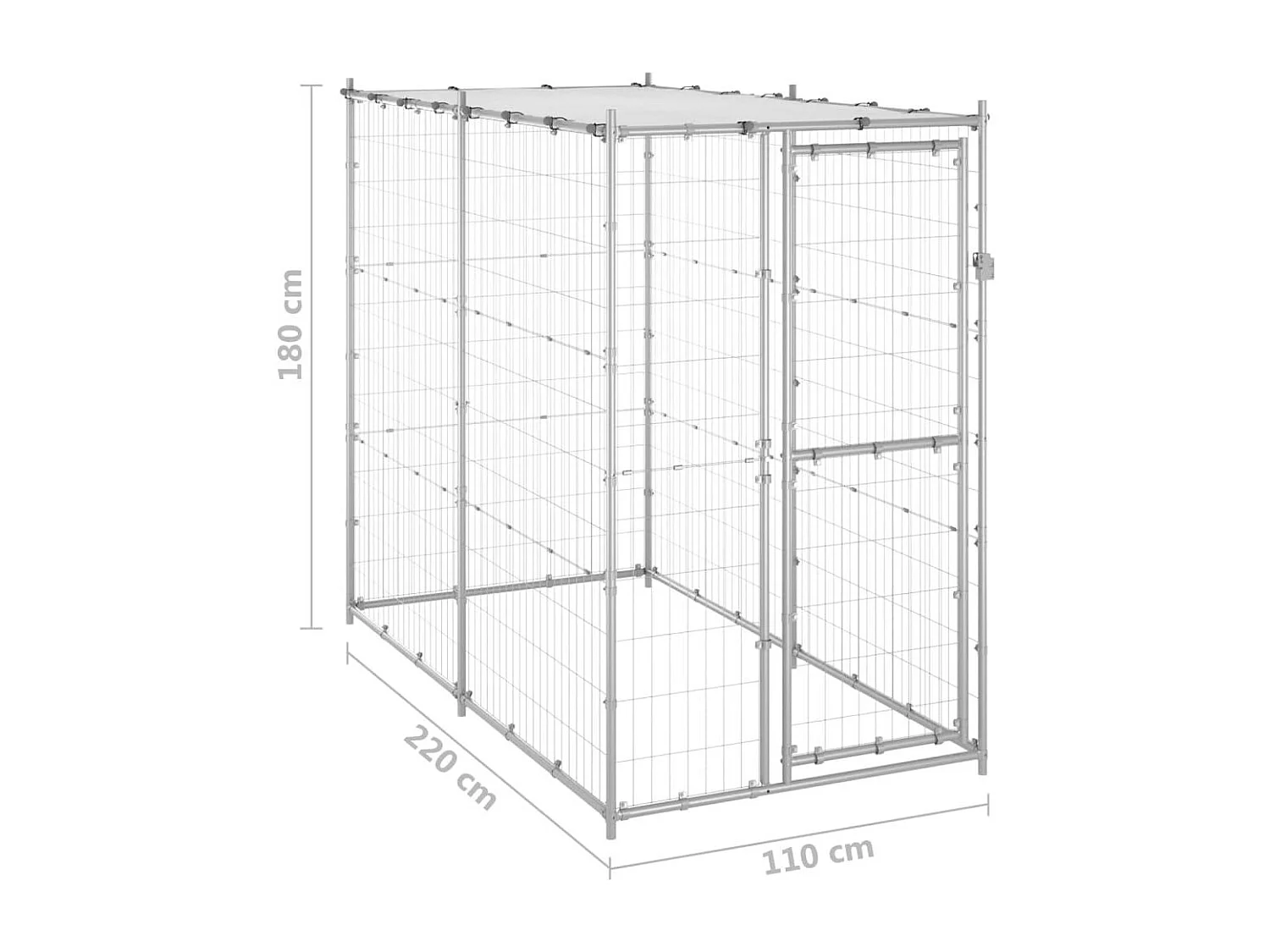 Jaula para caseta de exterior, parque para animales, perro de exterior, acero galvanizado, con techo, 110 x 220 x 180 cm 02_0000431
