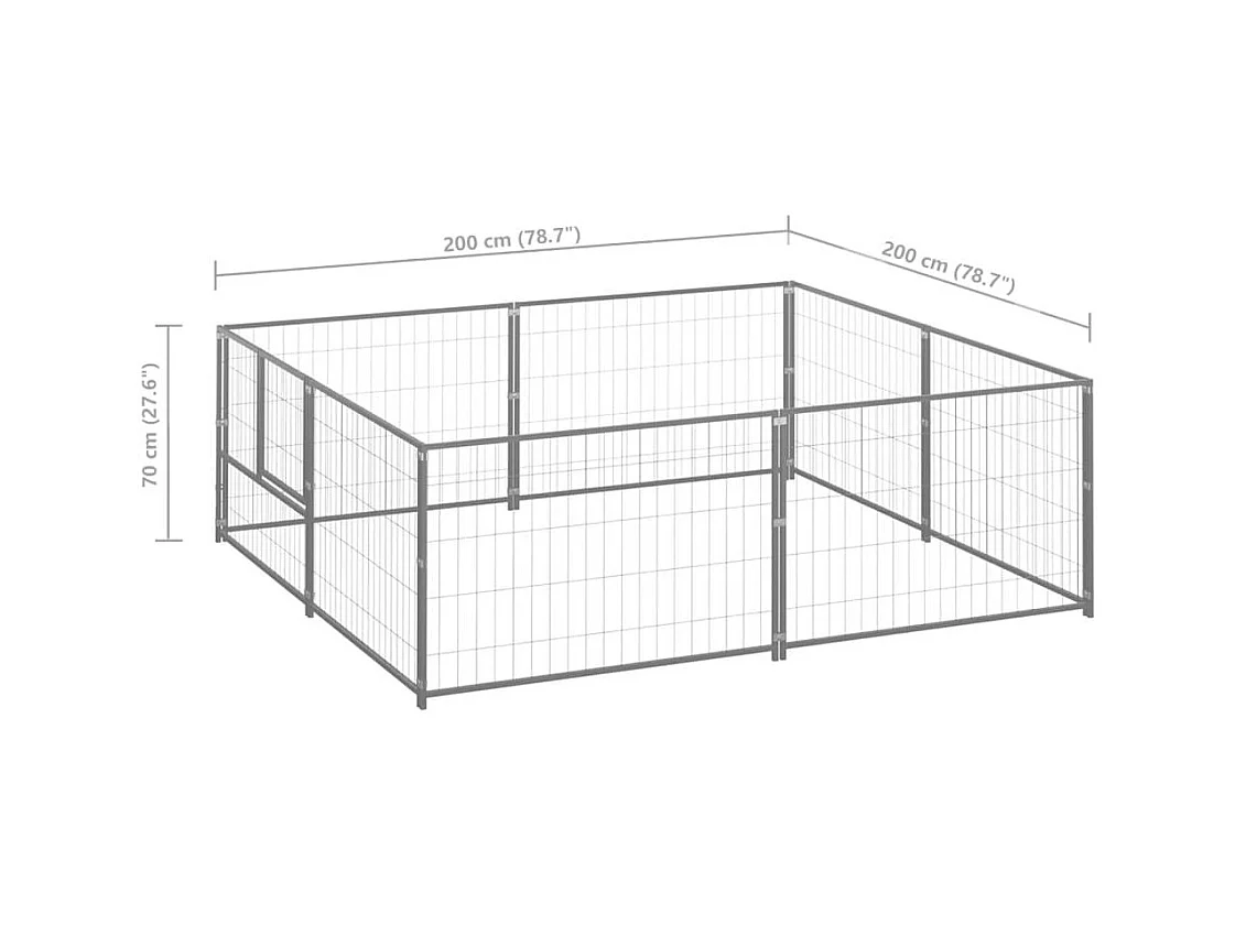 Chenil extérieur cage enclos argenté 200 x 200 x 70 cm 02_0000276