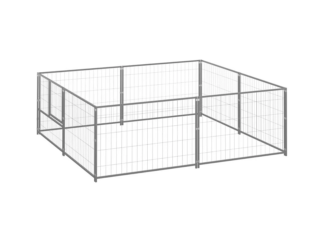 Jaula para perrera exterior, parque para mascotas, perro, plata, 4 m², acero 02_0000276