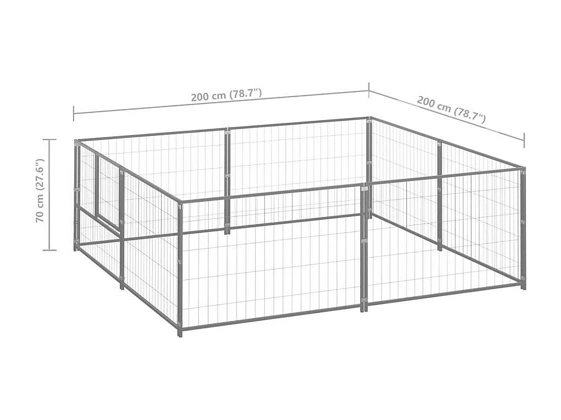 Cuccia da esterno gabbia per cani parco animali argento 4 m² acciaio 02_0000276