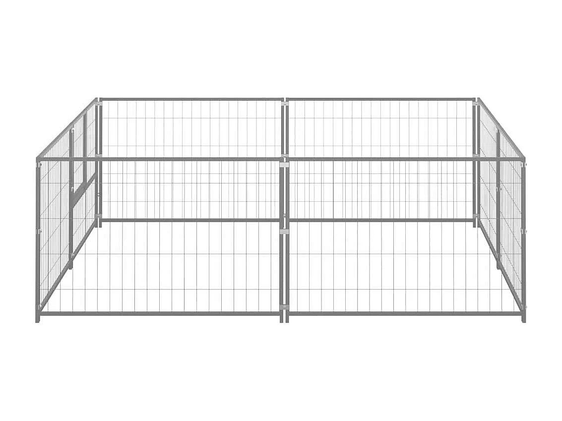 Cuccia da esterno gabbia per cani parco animali argento 4 m² acciaio 02_0000276