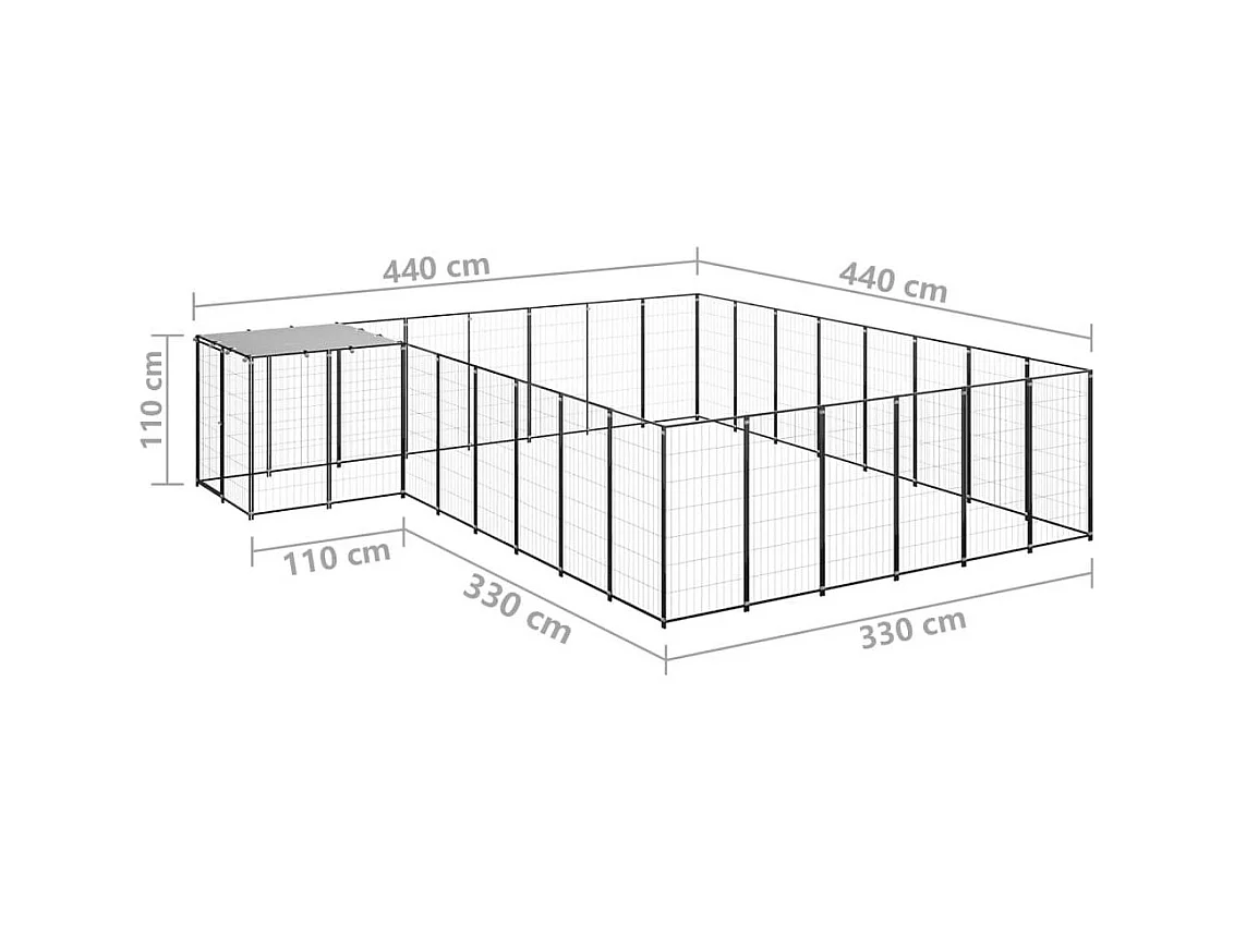 Chenil extérieur cage enclos noire 440 x 440 x 110 cm 02_0000498